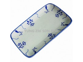 9^CERAMICS RECTANGULAR PLATE(11558)(HAND COLOR ANTIQUE BLUE)